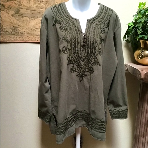 G.DESIGNS BY NATURAL FASHIONS, olive green Boho shirt, XL - Picture 1 of 7